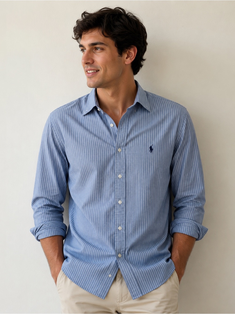 Ralph Lauren Men’s Thin Navy and White Striped Button-Down Shirt